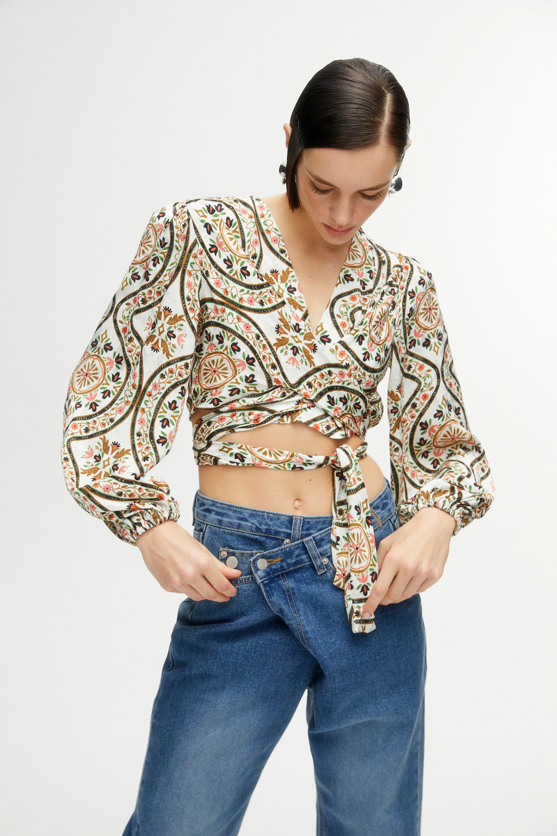Patterned Double Breasted Blouse