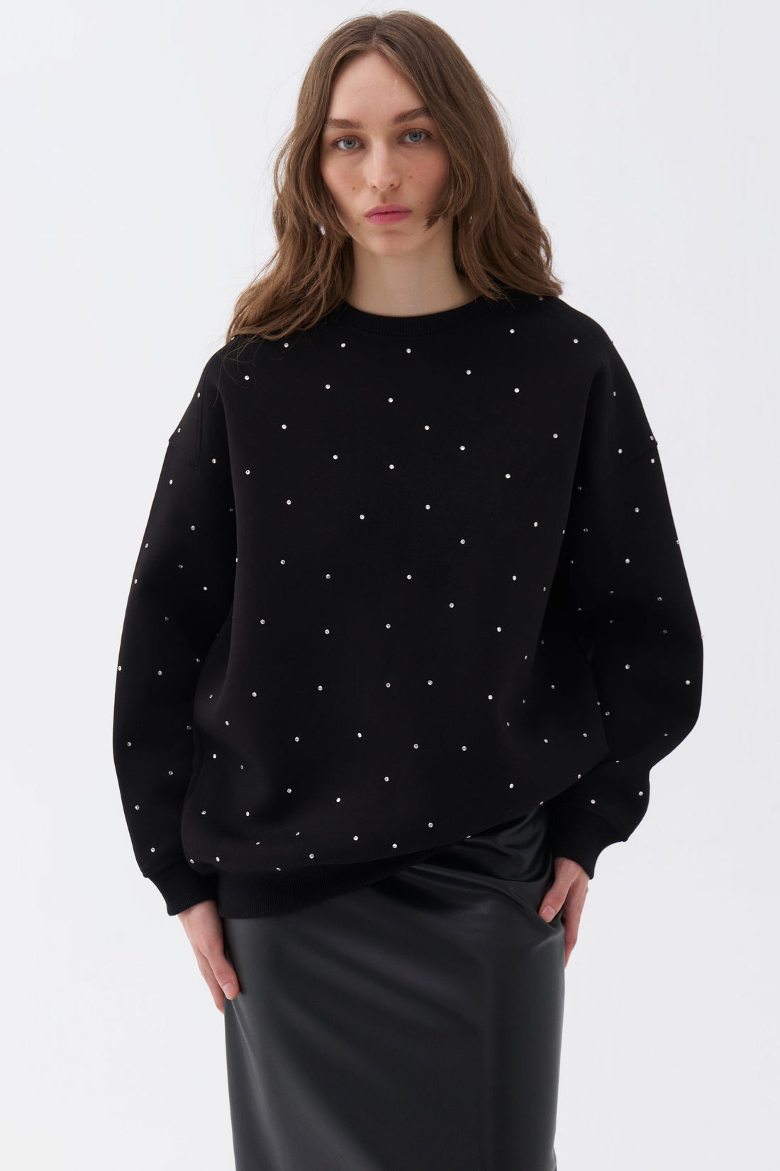 Oversized Stone Embellished Sweatshirt