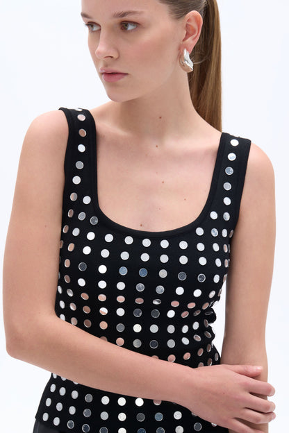 Mirror Embellished Crop Top with Thick Straps