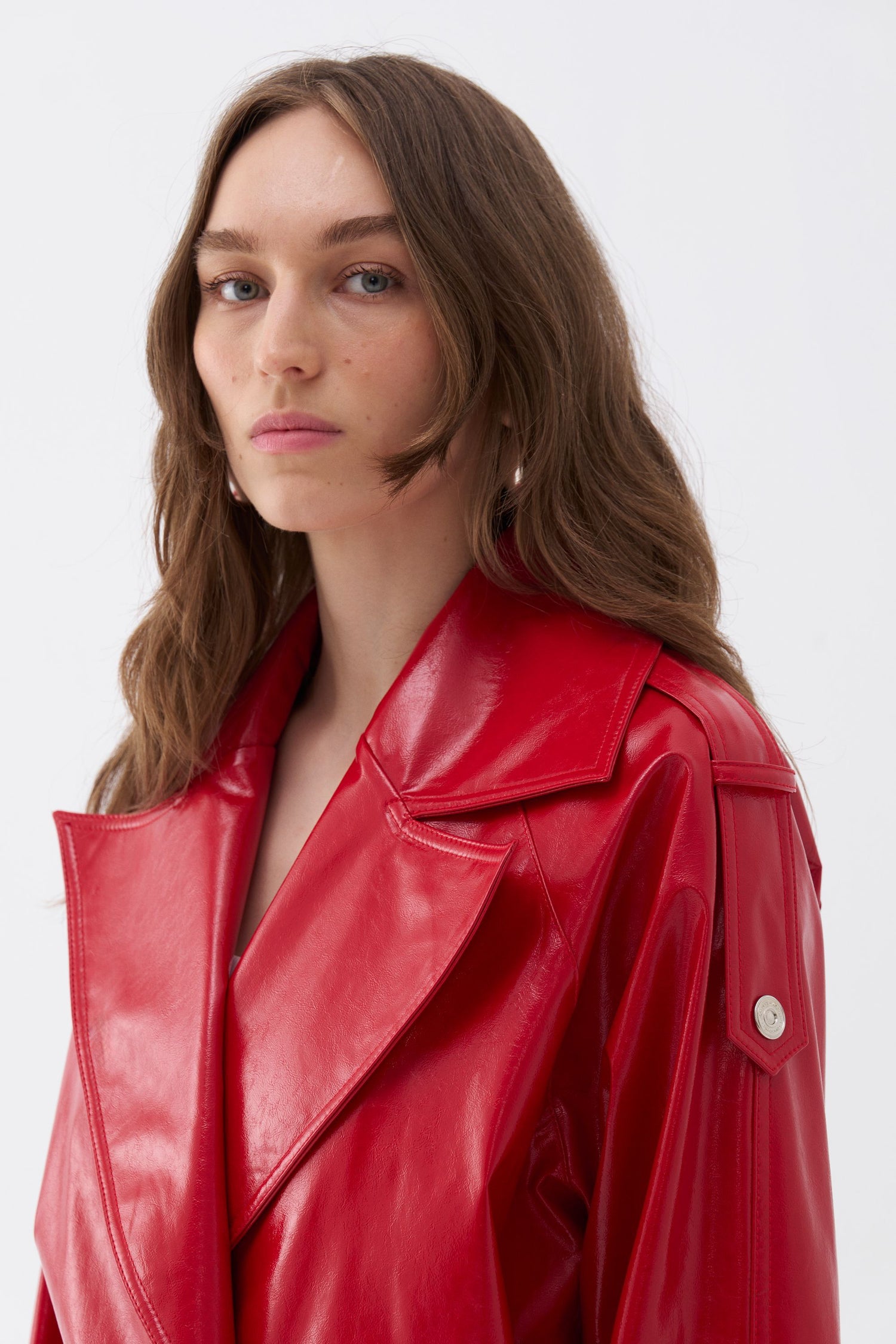 Double Breasted Faux Leather Trench Coat