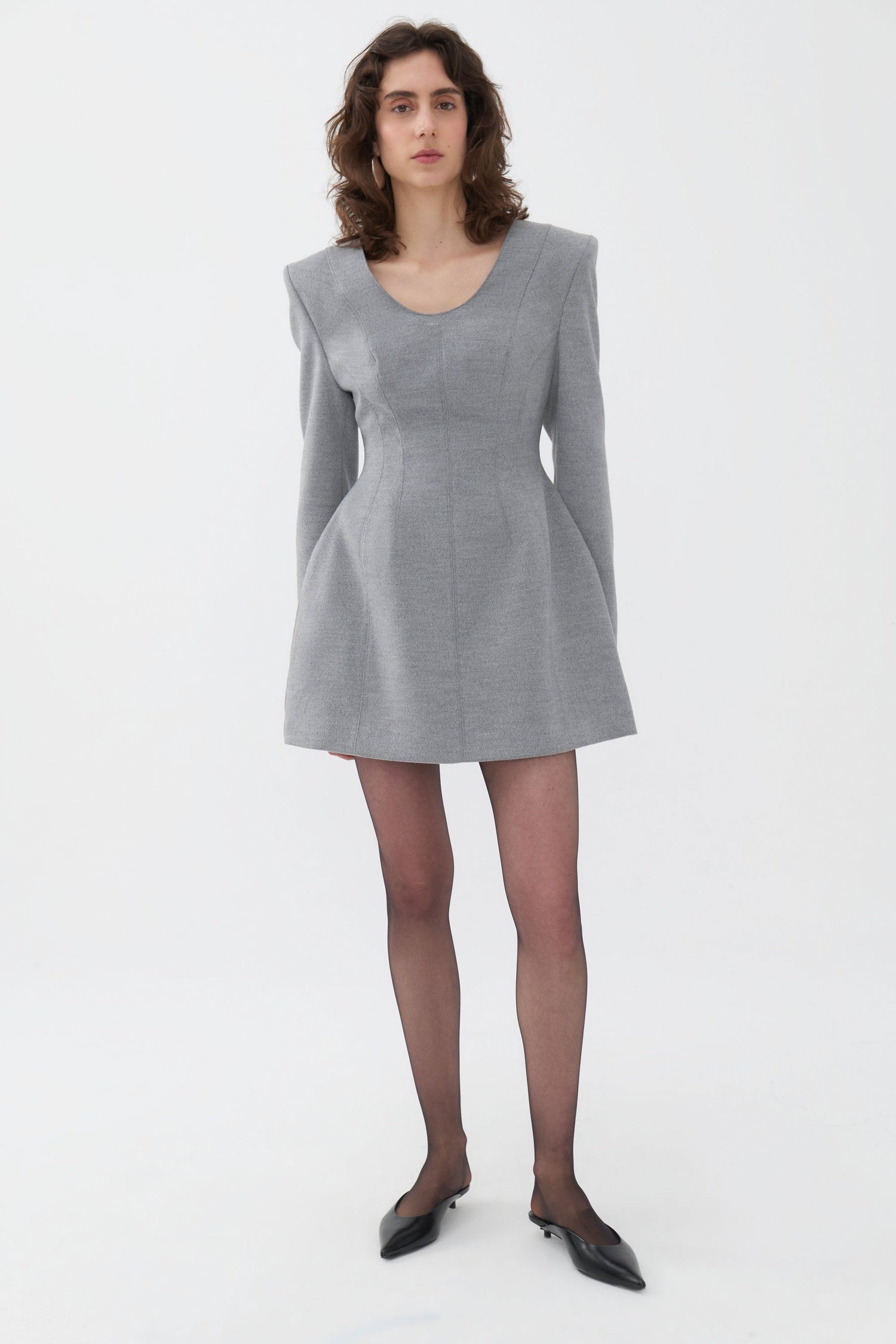 Padded Shoulder Long Sleeve Mini Dress