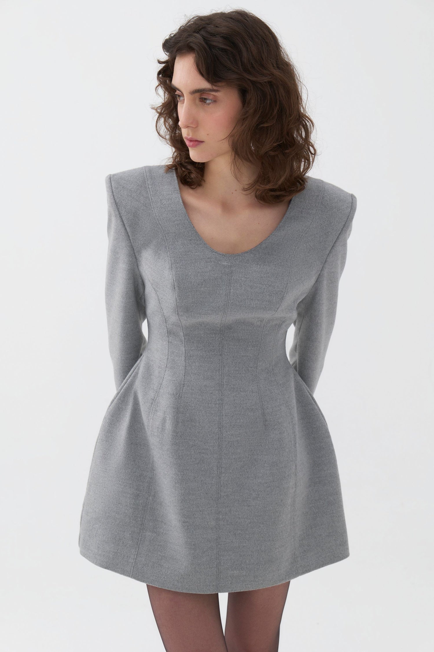 Padded Shoulder Long Sleeve Mini Dress