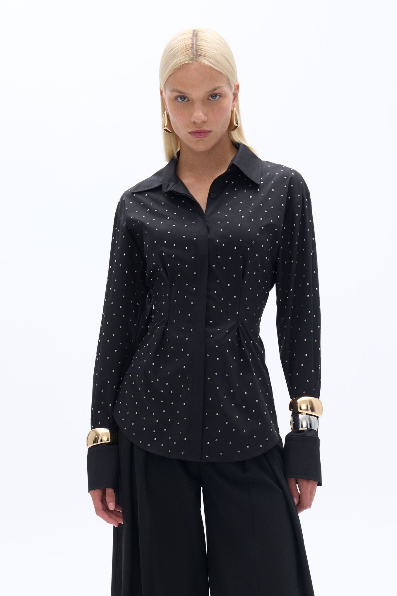 Rhinestone Embroidered Button-Up Shirt