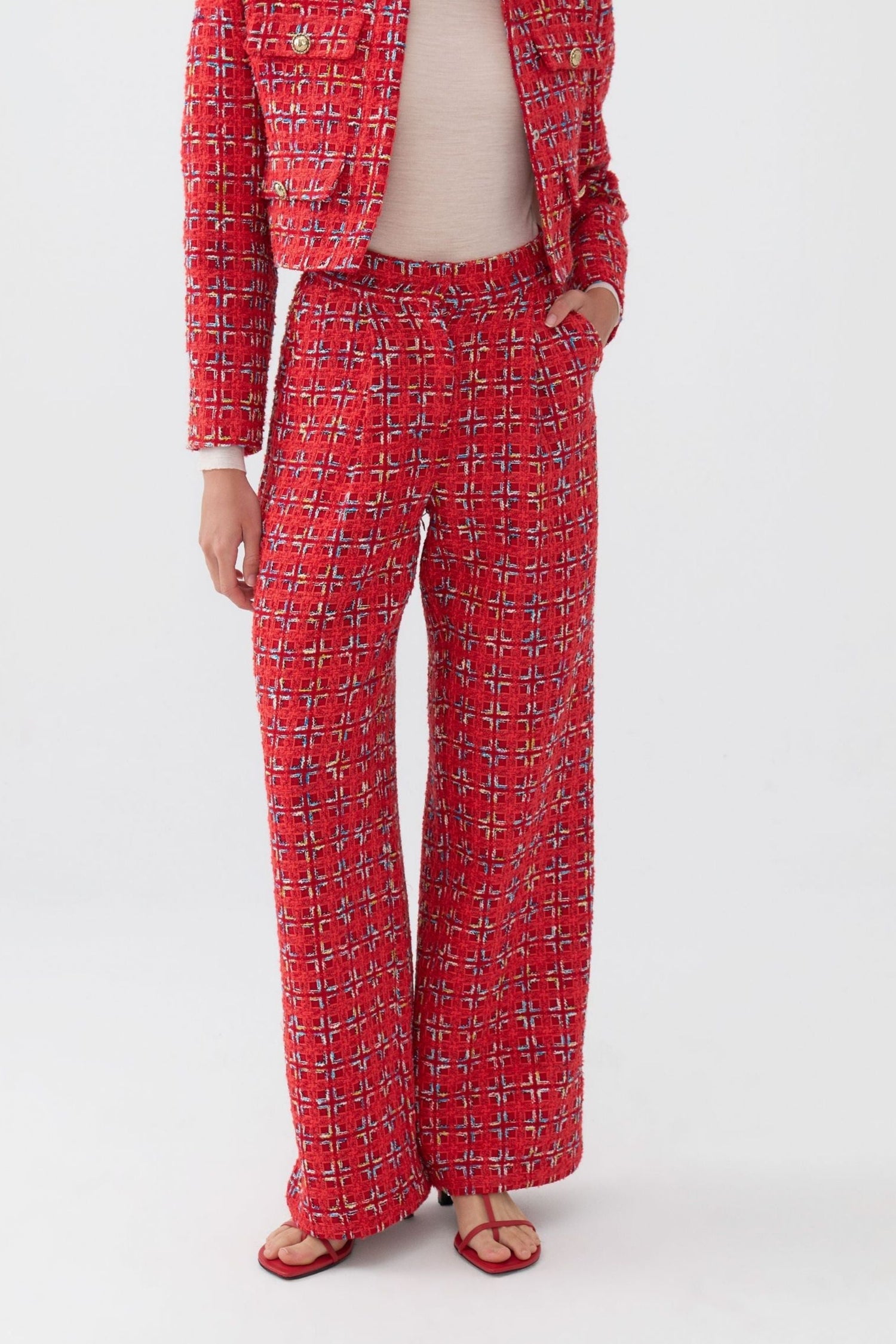 High-Waist Tweed Pants