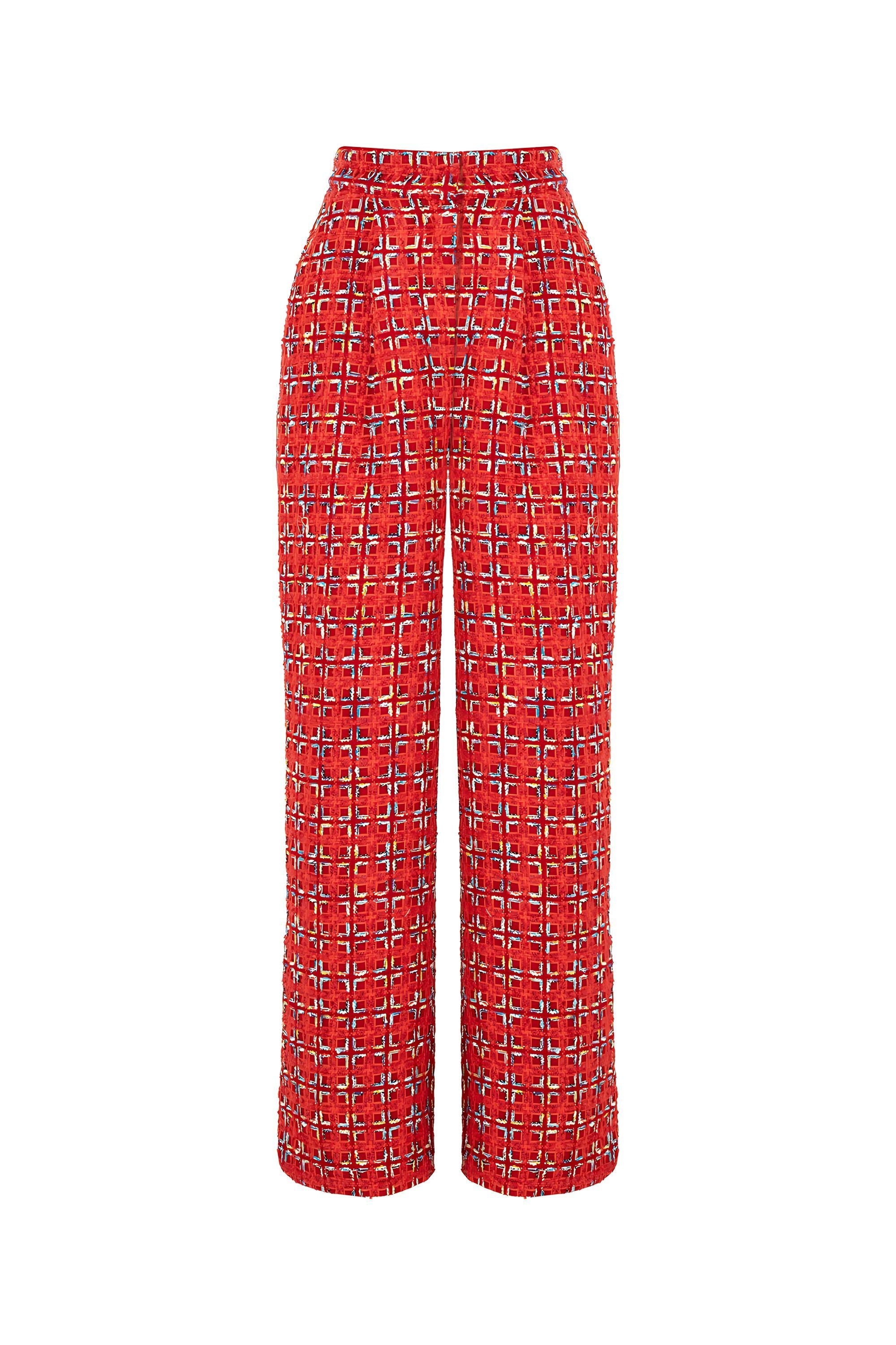 High-Waist Tweed Pants