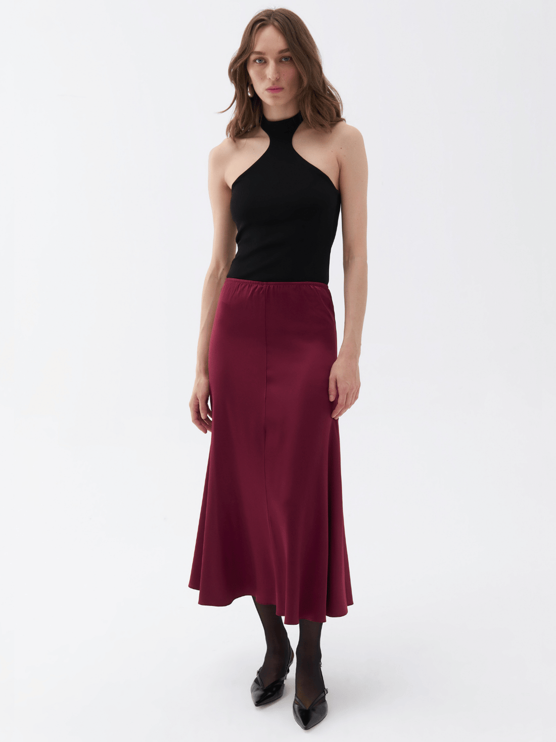 Elastic Waisted Midi Skirt