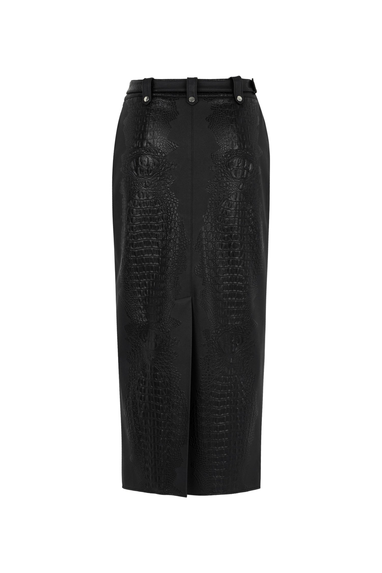 Faux Leather Midi Skirt with Belt