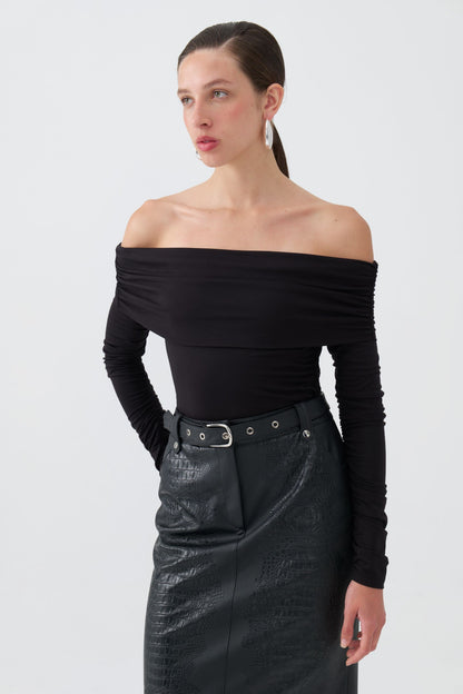 Faux Leather Midi Skirt with Belt