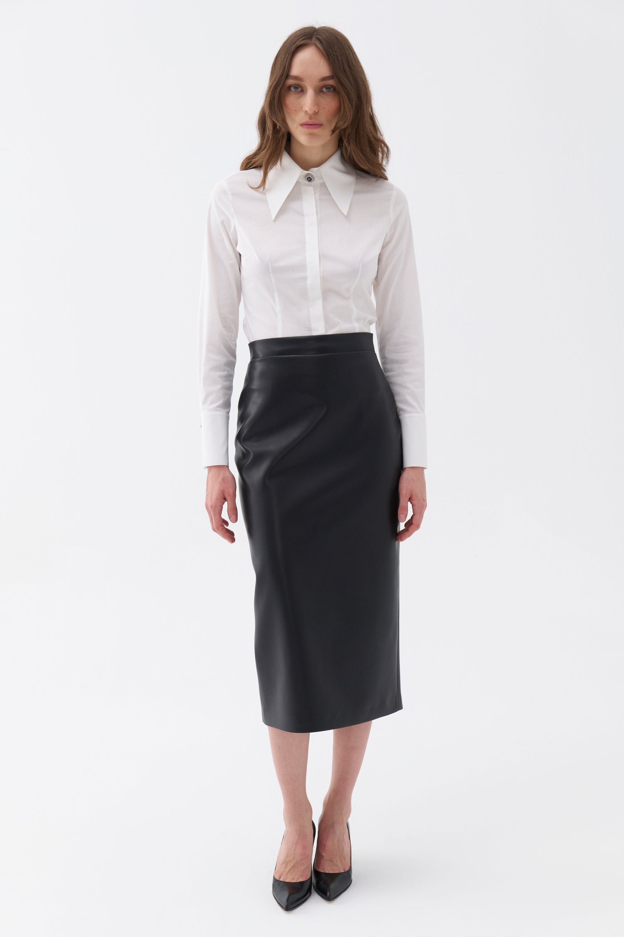 Grey high waisted leather skirt best sale