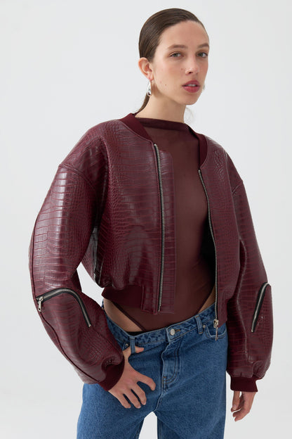 Faux Leather Bomber Coat