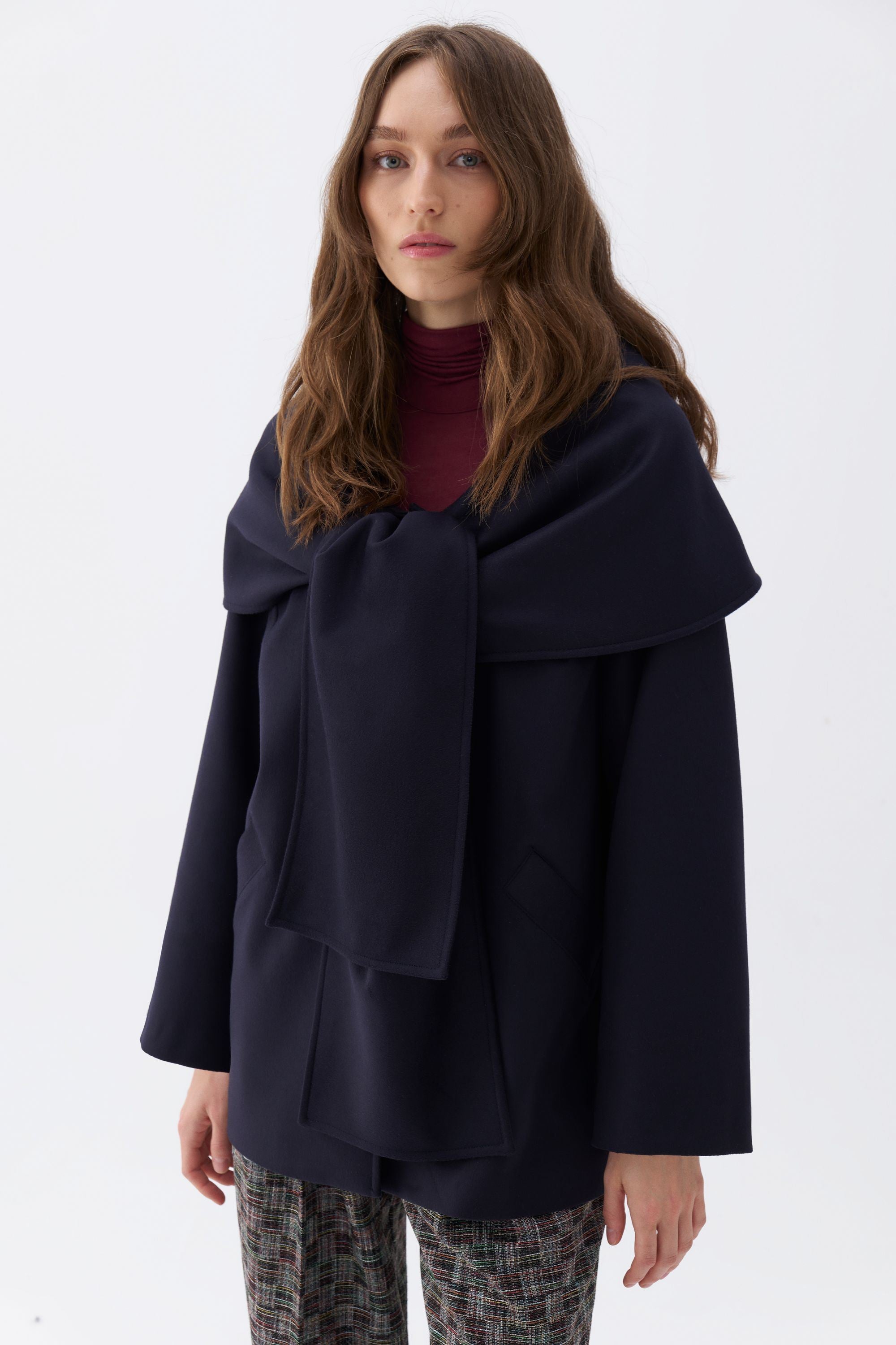 Draped Coat with Front Tie Detail