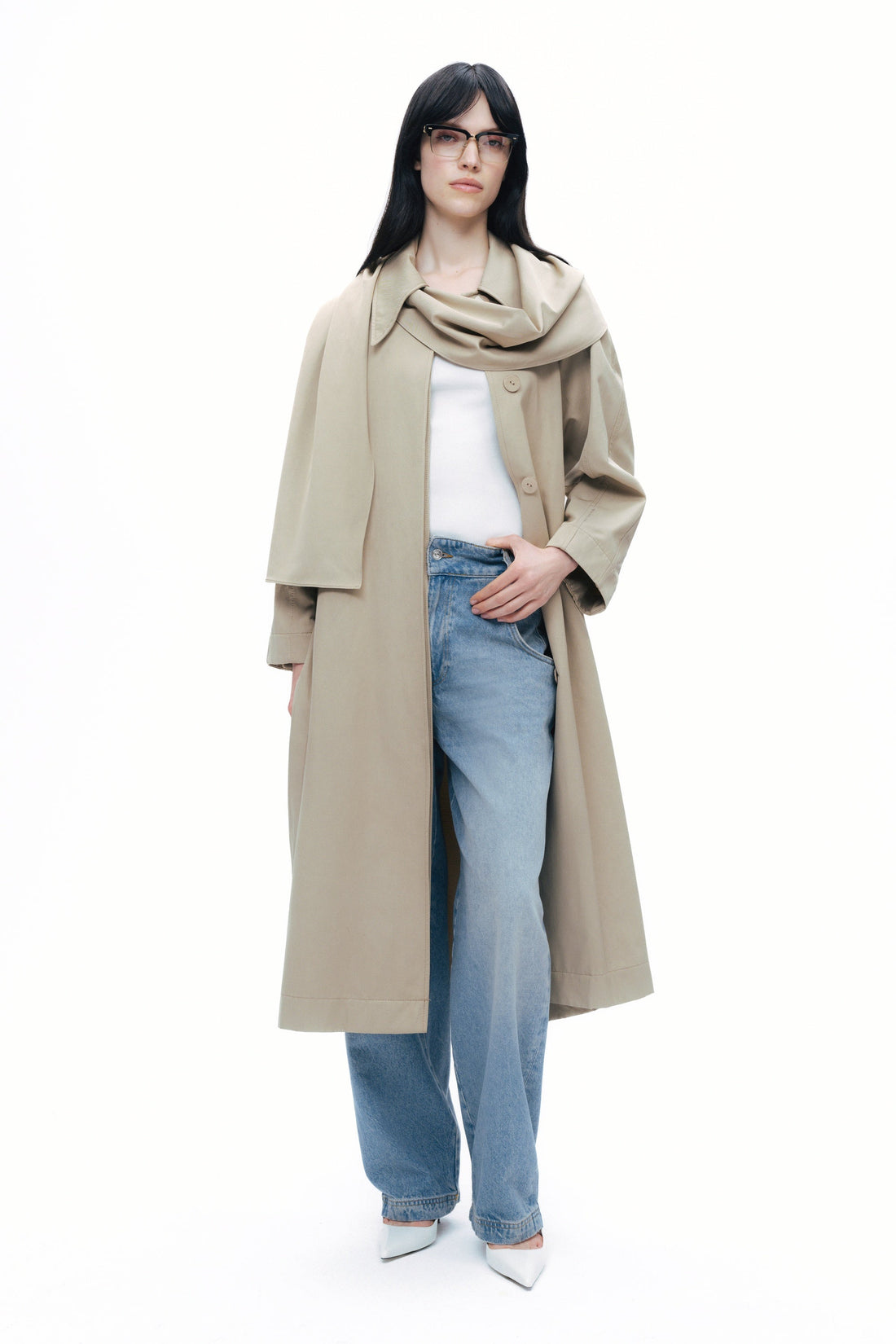 Shawl-Designed Trench Coat