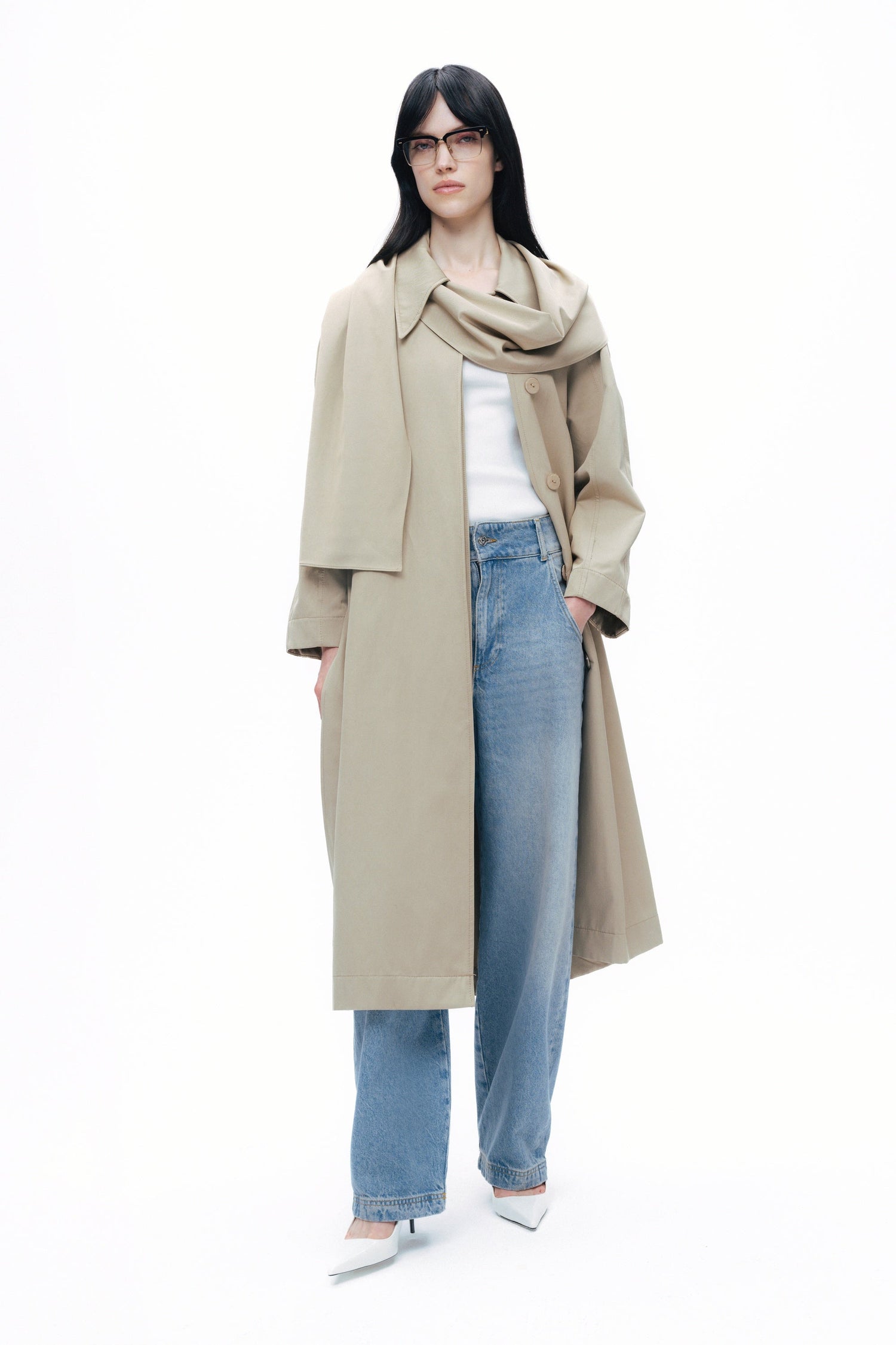 Shawl-Designed Trench Coat