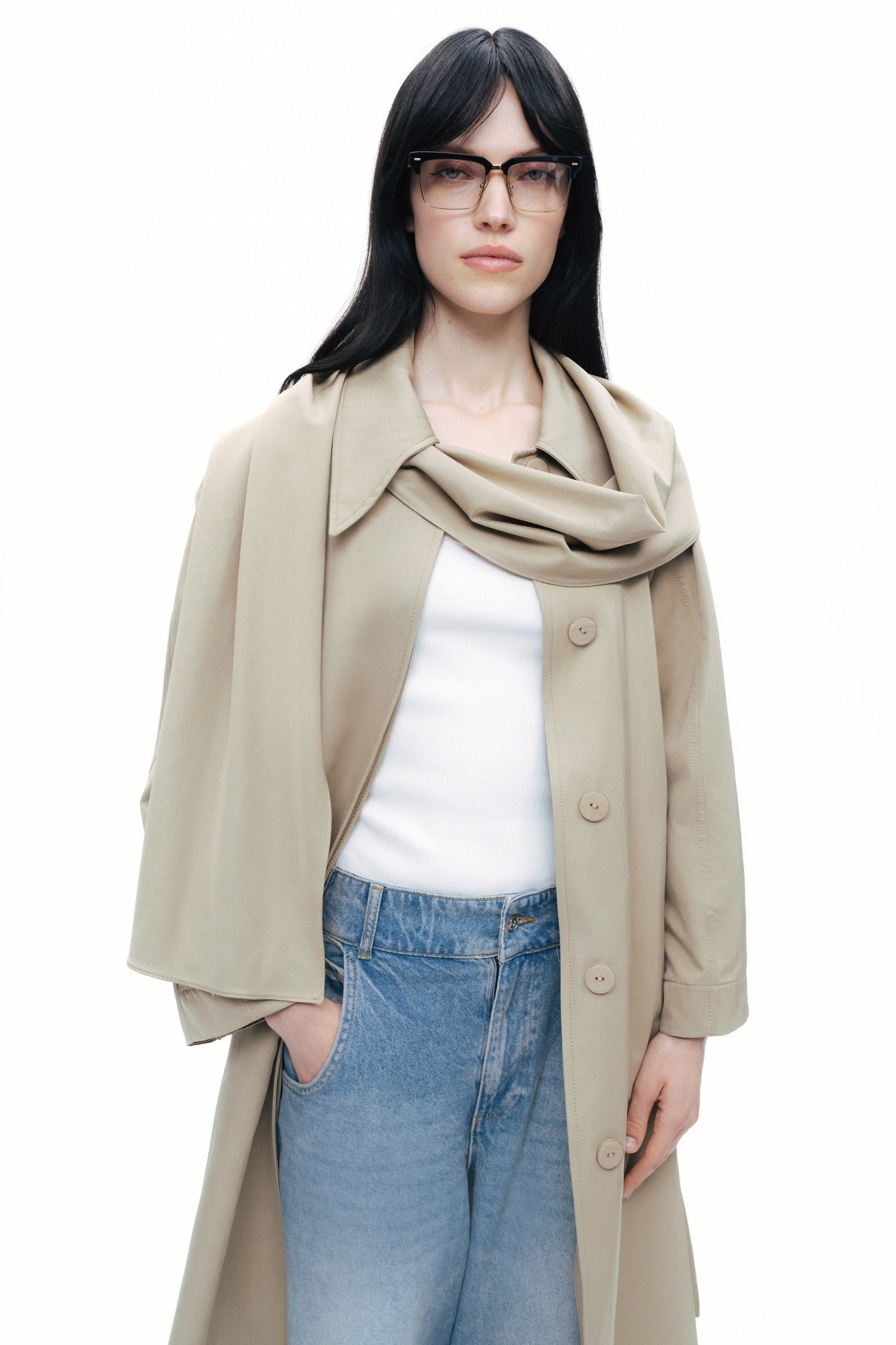 Shawl-Designed Trench Coat