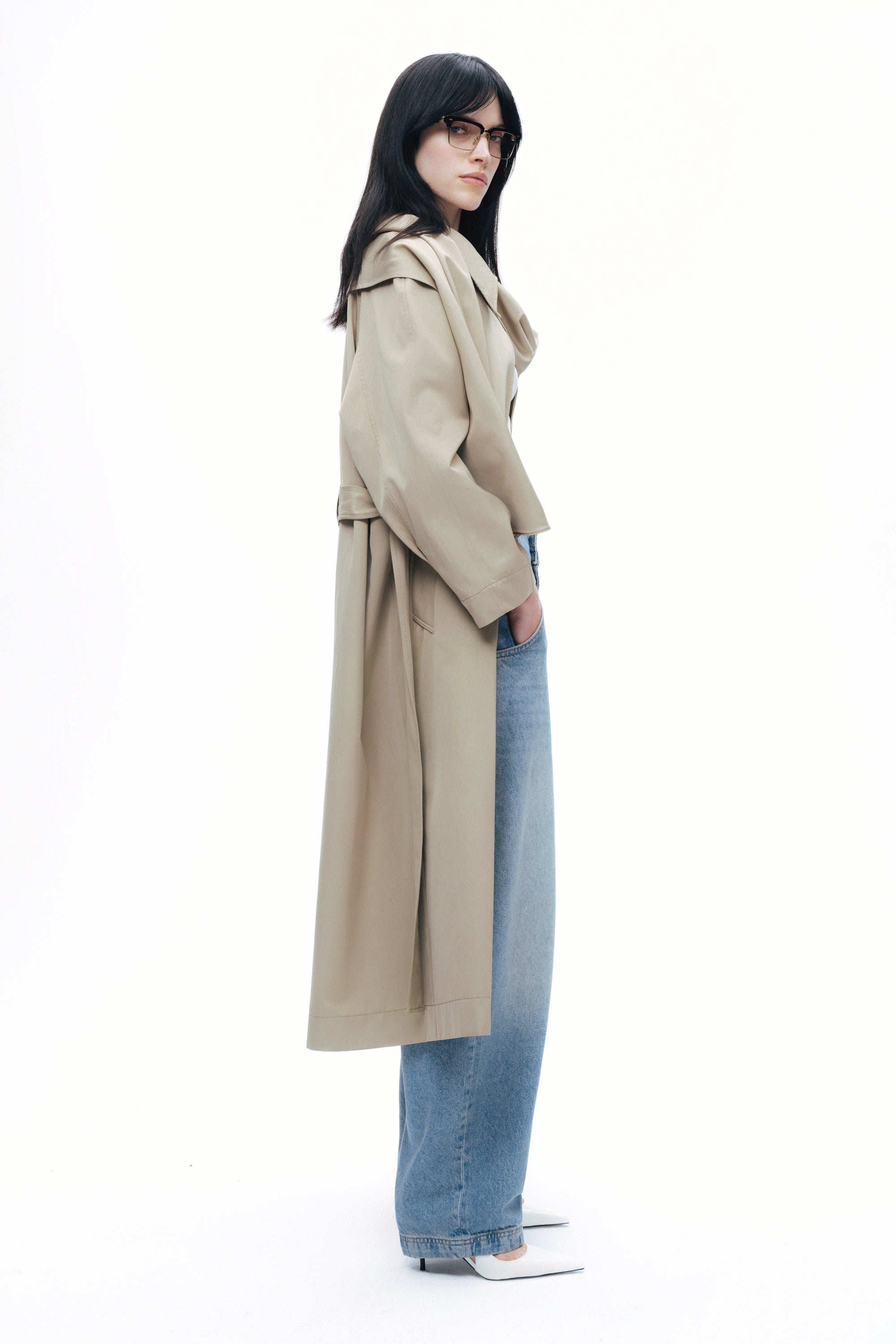 Shawl-Designed Trench Coat