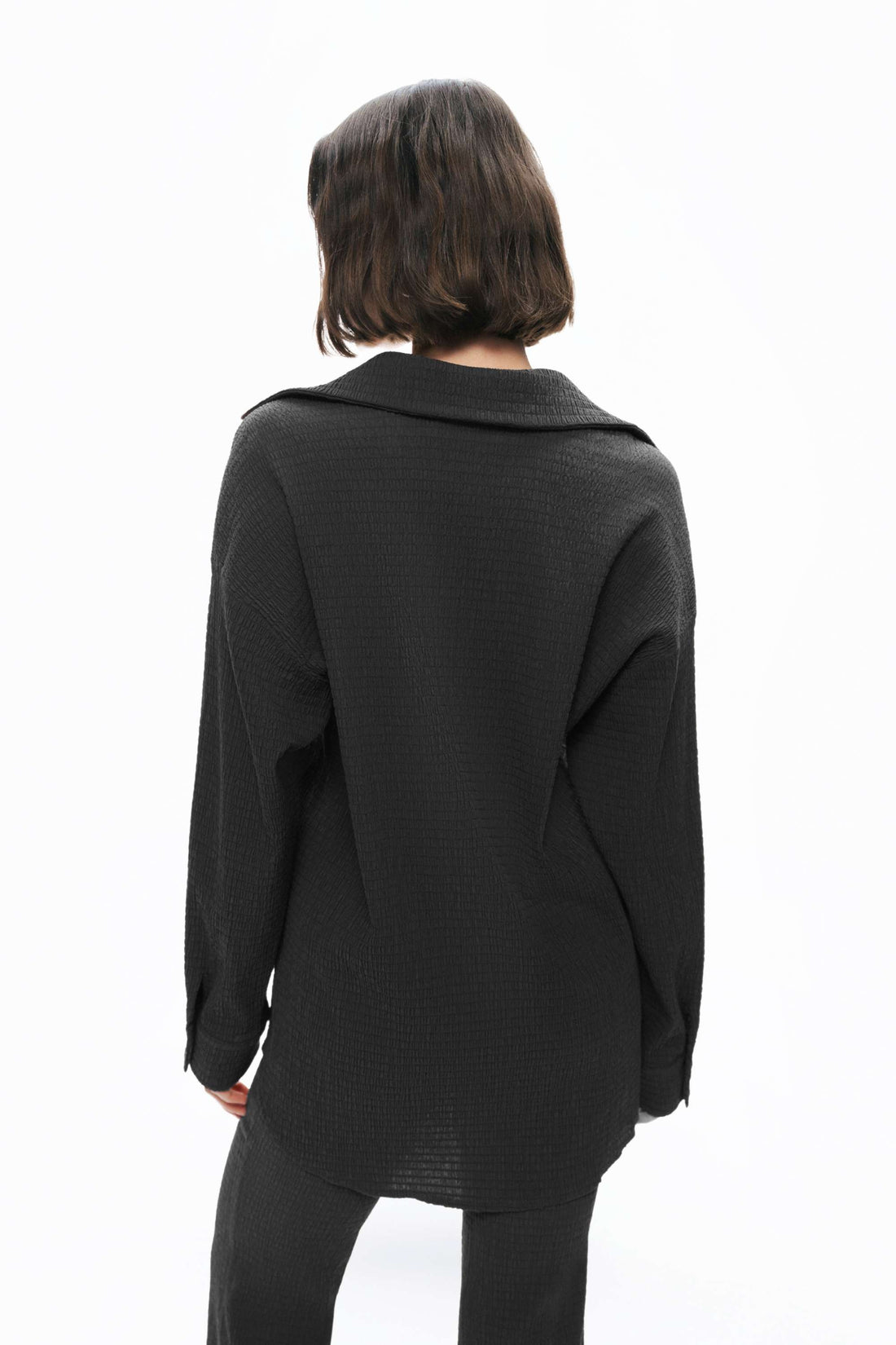 Black Crumpled Fabric Draped Shirt