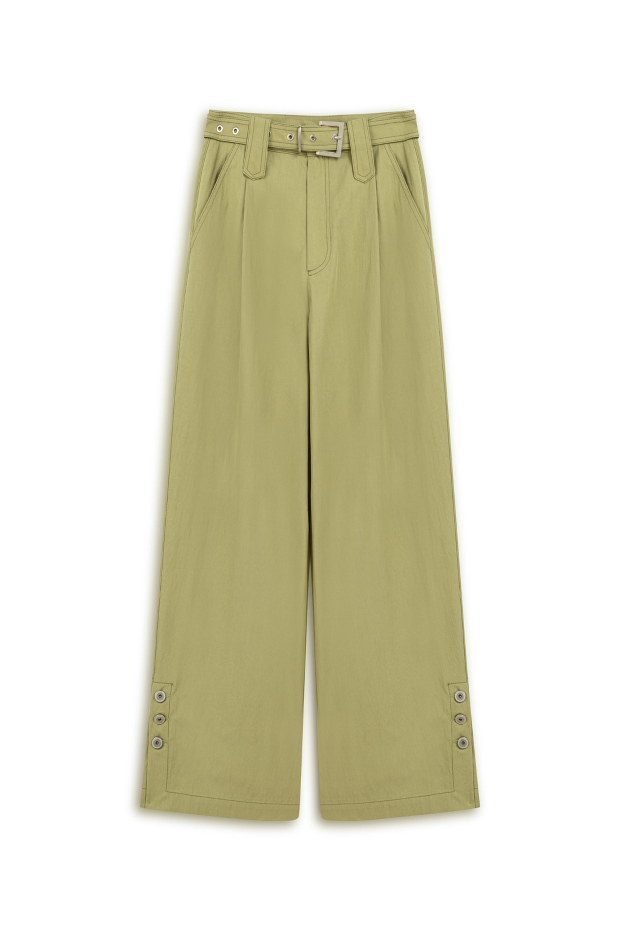 Metal Buckle Detailed Belted Trousers