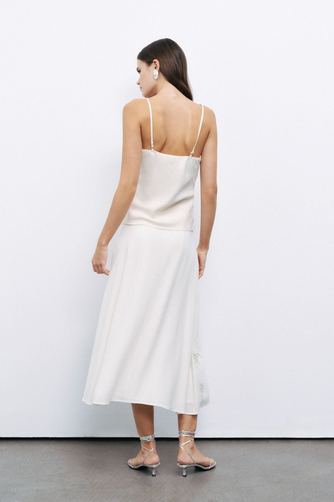 White Beaded Embroidered Midi Skirt