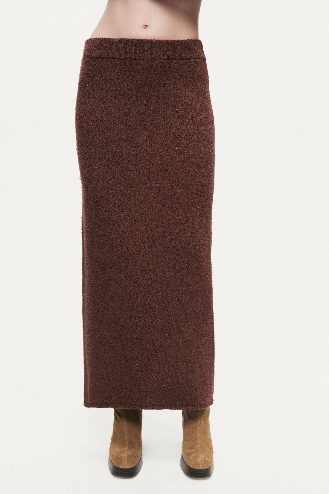 Embellished Ribbed Knit Maxi Skirt