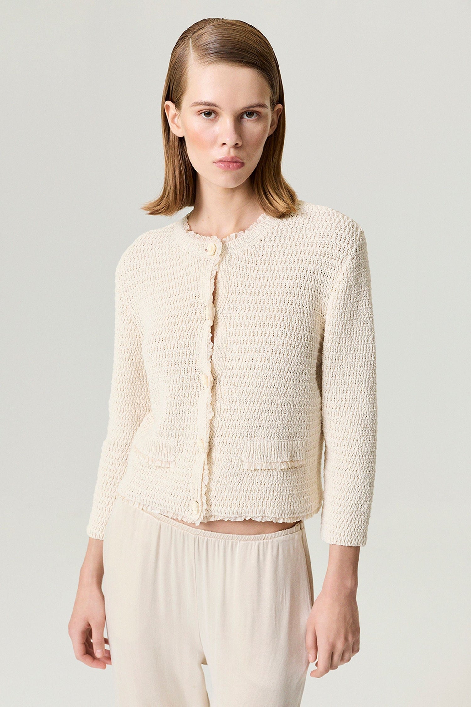 Textured Bouclé Button Cardigan
