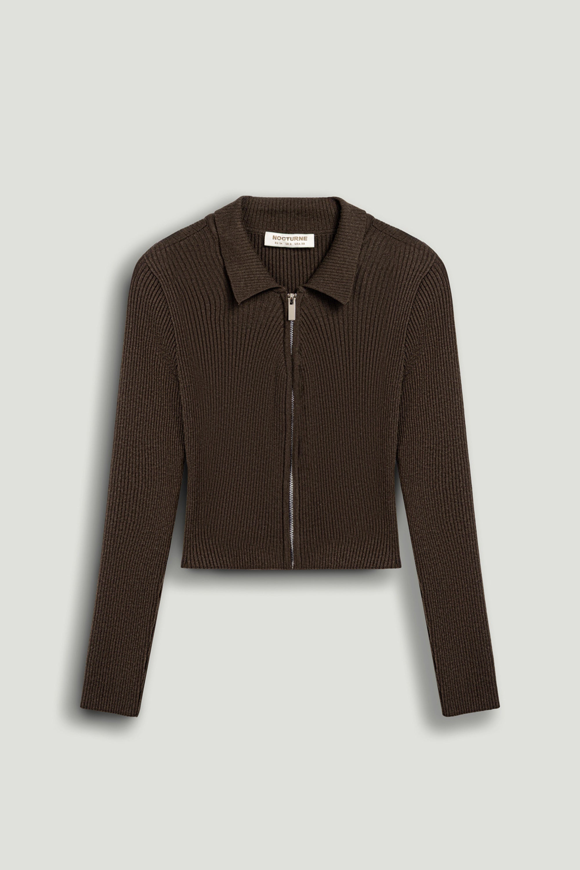 Zip-Front Ribbed Knit Top