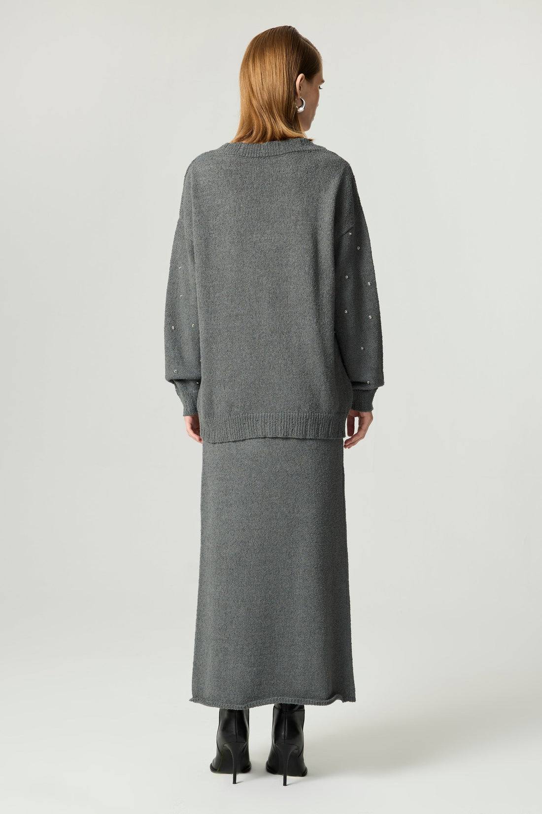 Embellished Ribbed Knit Maxi Skirt