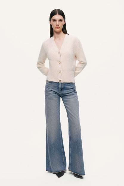 Pearl-Button V-Neck Cardigan