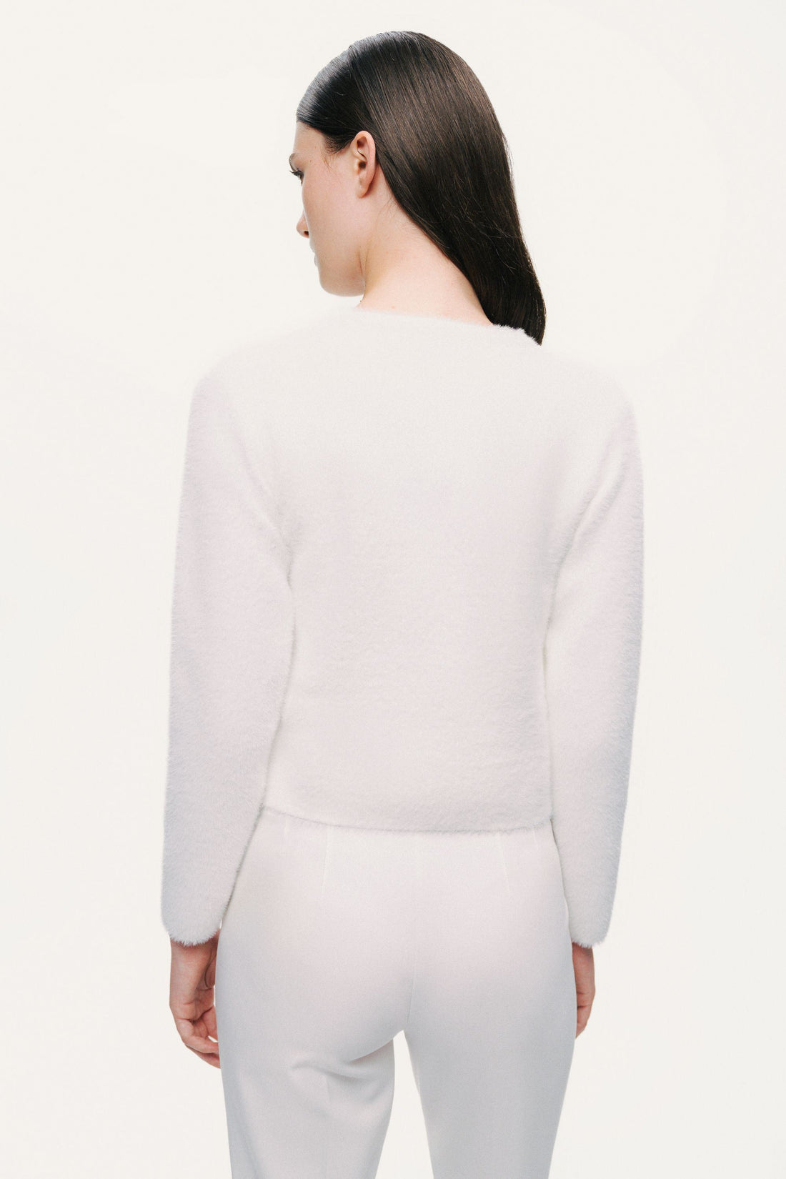 Cropped Pearl-Button Crewneck Cardigan