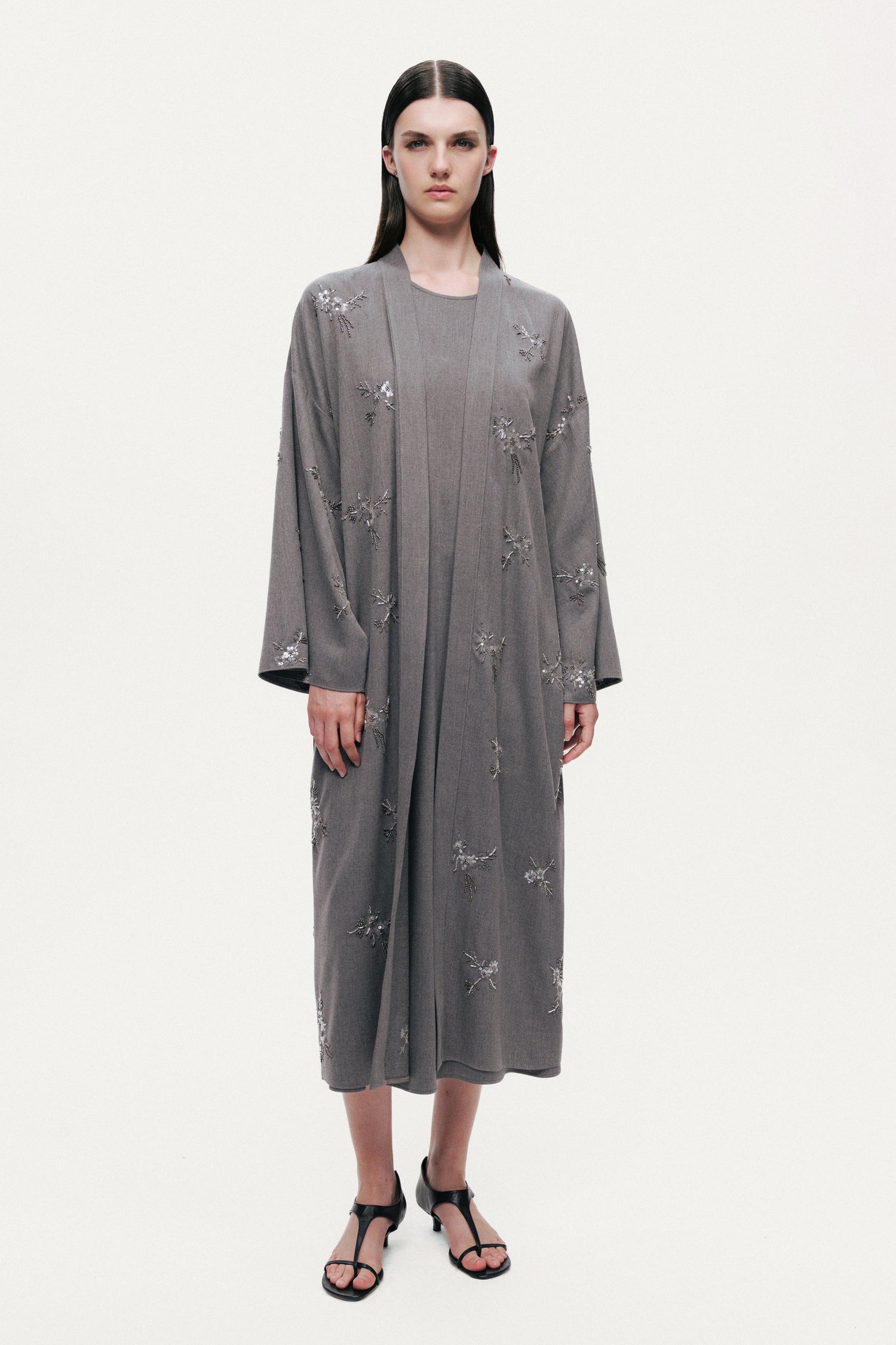 Beaded Embroidered Belted Maxi Kimono