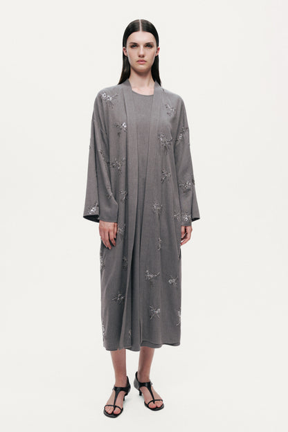 Beaded Embroidered Belted Maxi Kimono