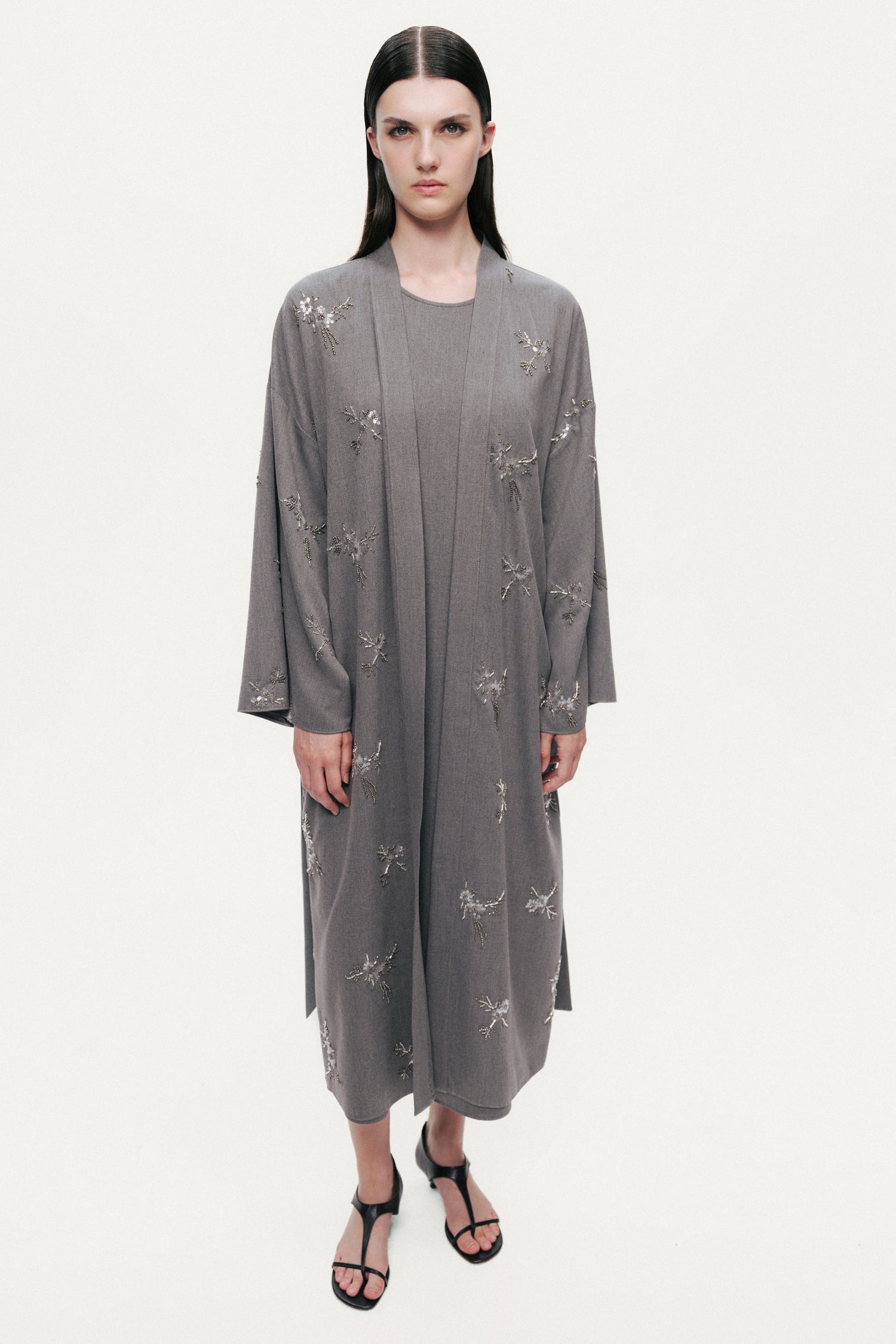 Beaded Embroidered Belted Maxi Kimono