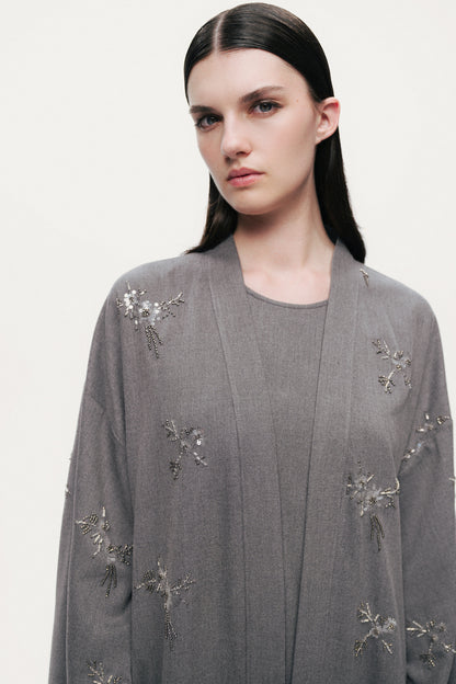 Beaded Embroidered Belted Maxi Kimono