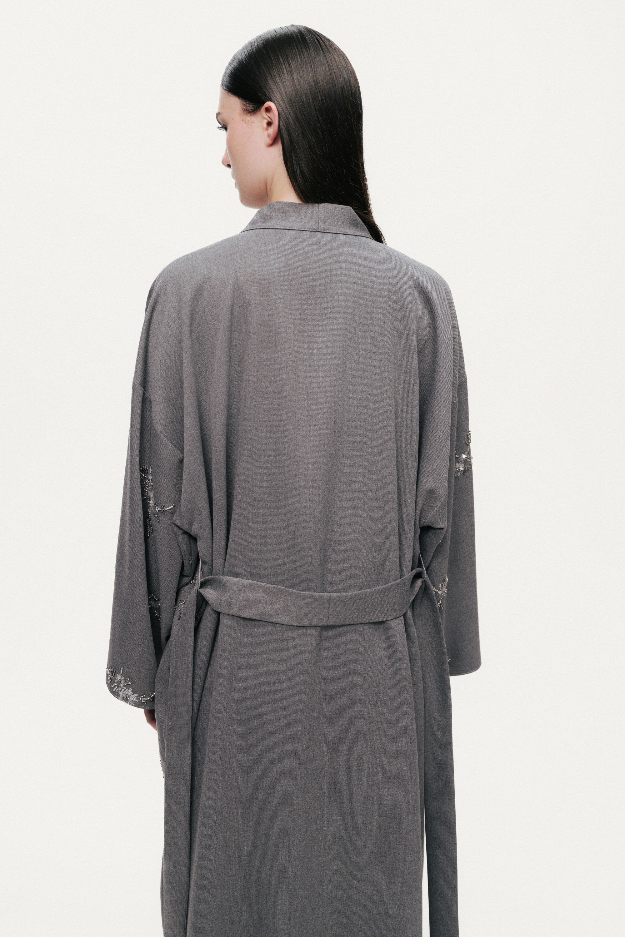 Beaded Embroidered Belted Maxi Kimono