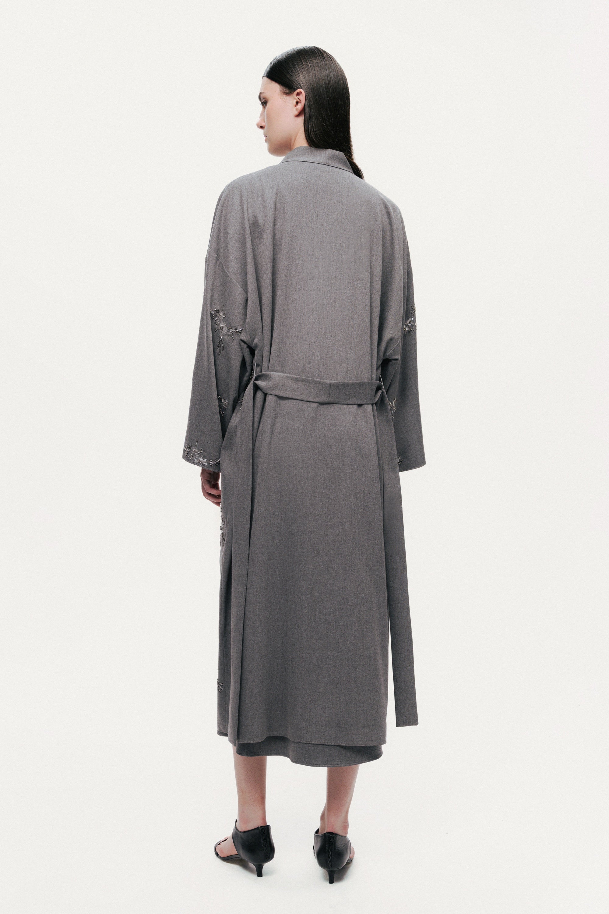 Beaded Embroidered Belted Maxi Kimono