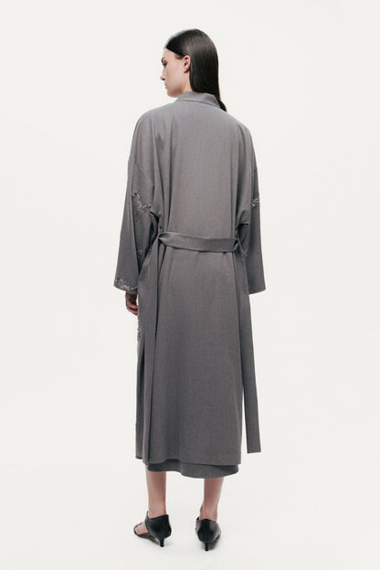 Beaded Embroidered Belted Maxi Kimono