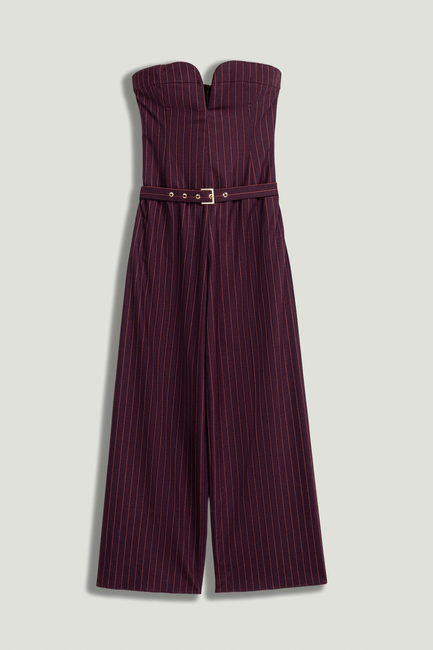 Strapless Pinstripe Belted Jumpsuit
