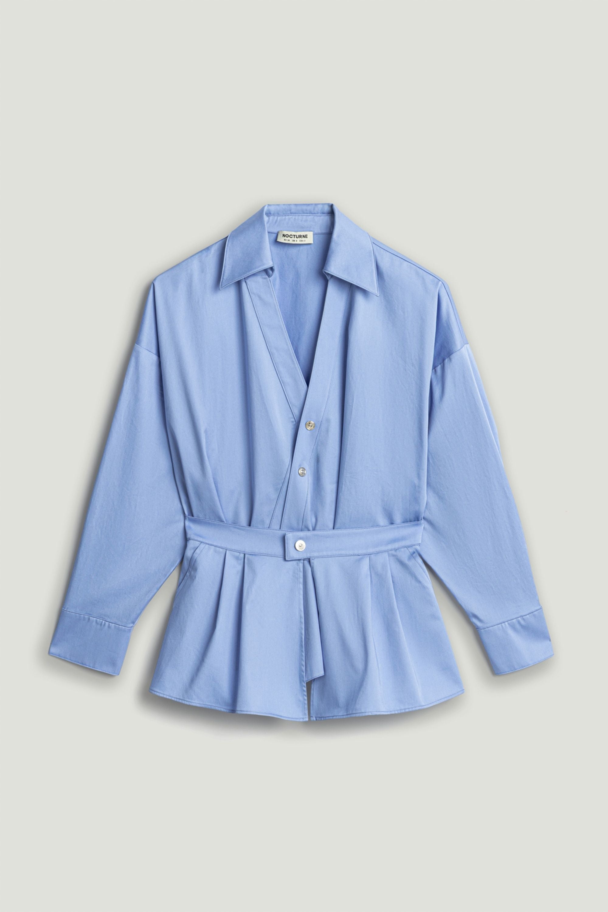 Belted V-Neck Poplin Shirt