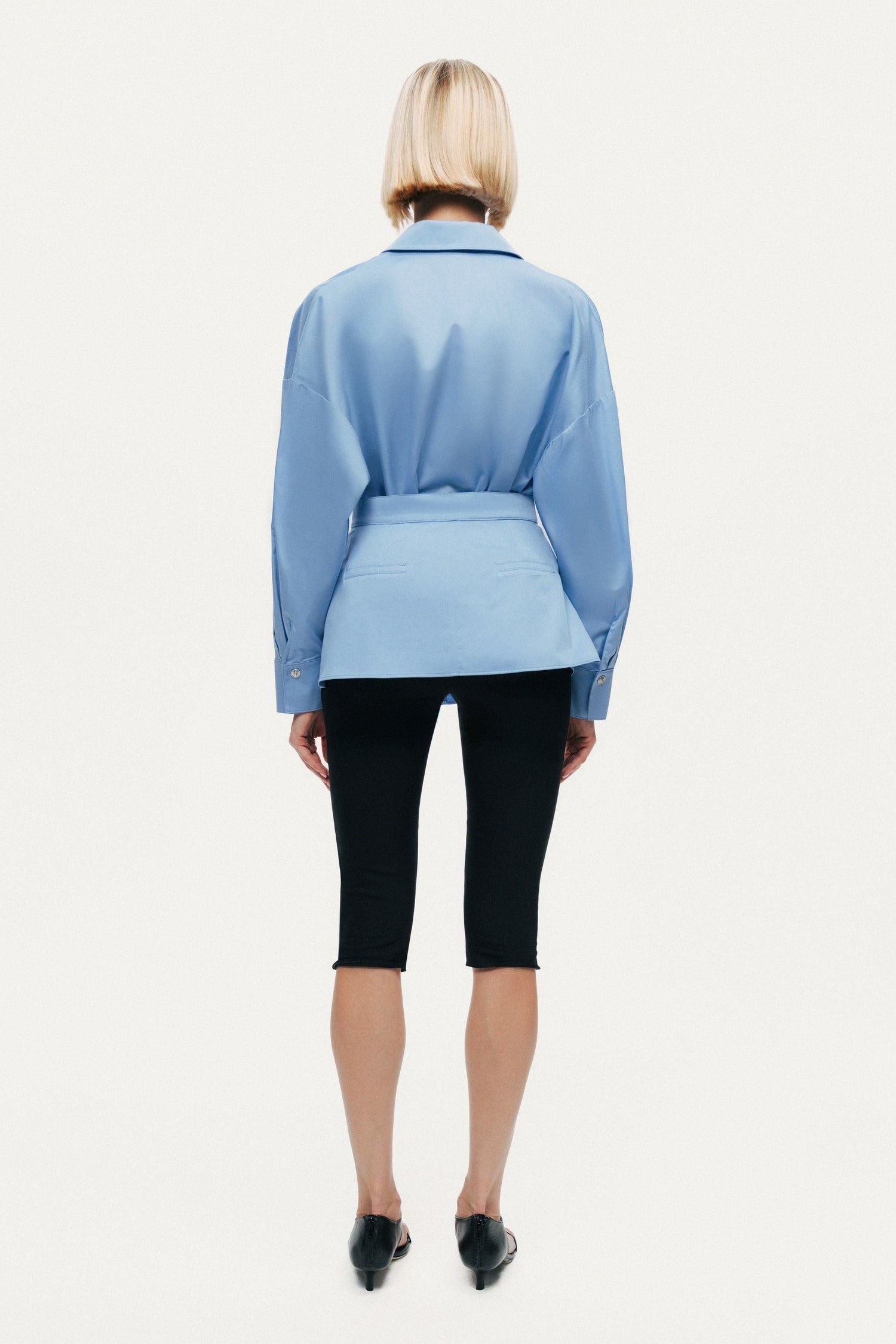 Belted V-Neck Poplin Shirt