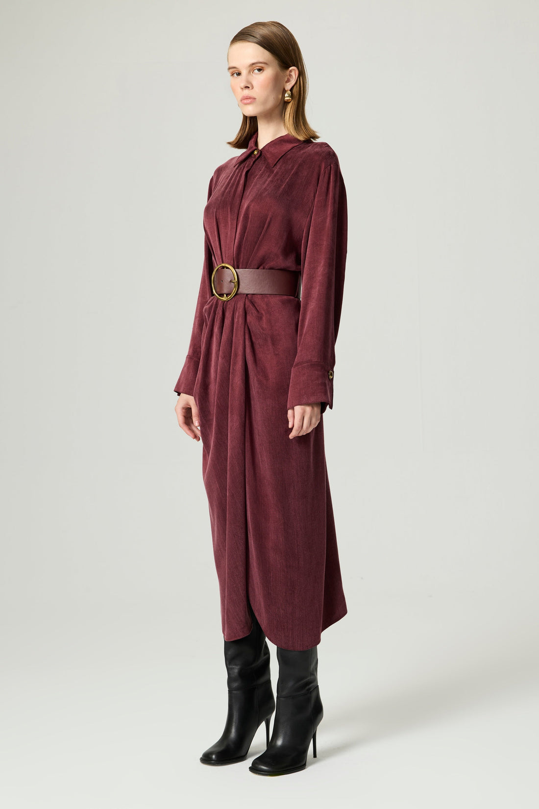 Belted Draped Collar Maxi Dress