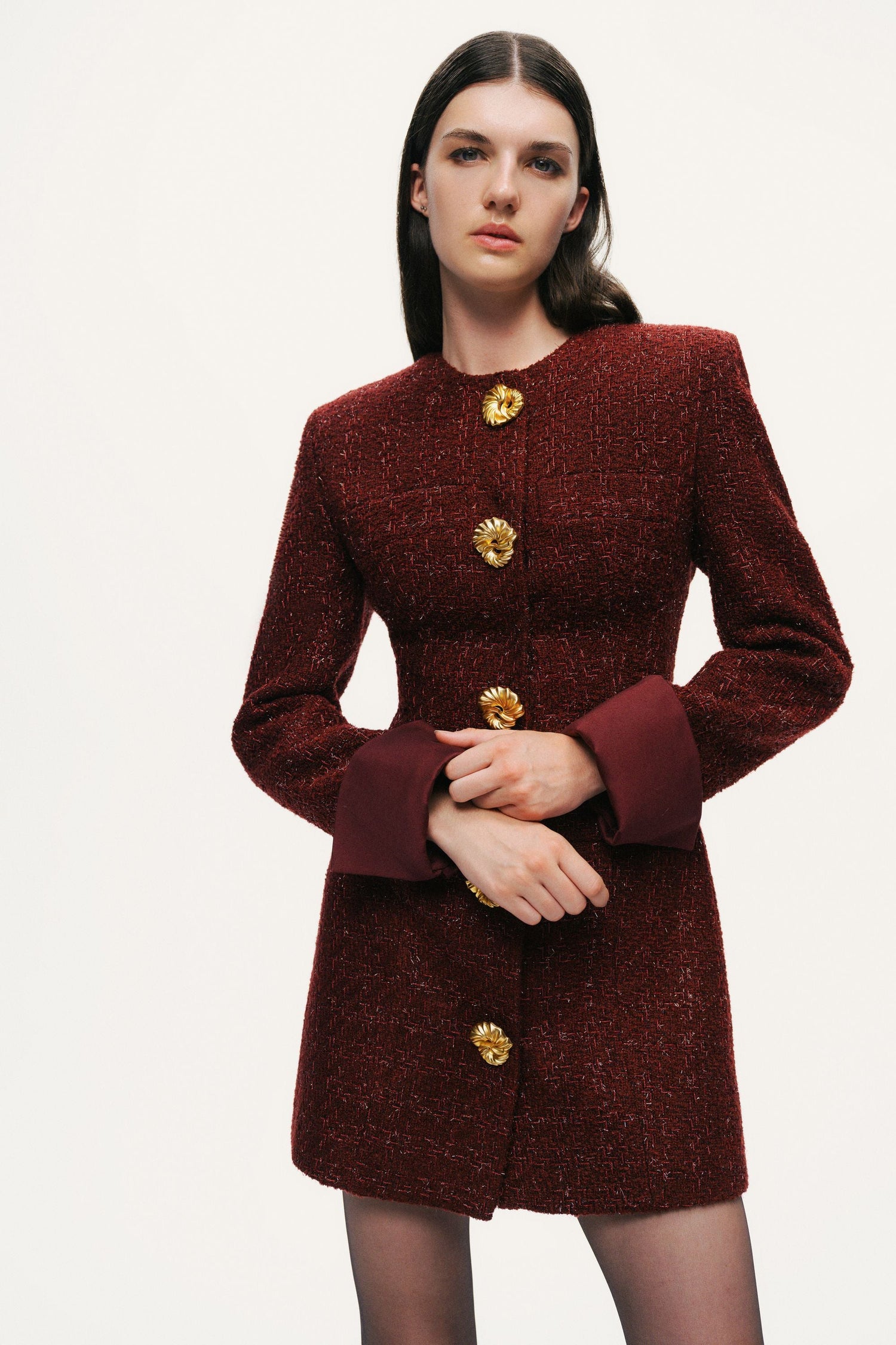 Gold-Button Boucl Mini Dress Nocturne Gold-Button Boucl Mini Dress Nocturne