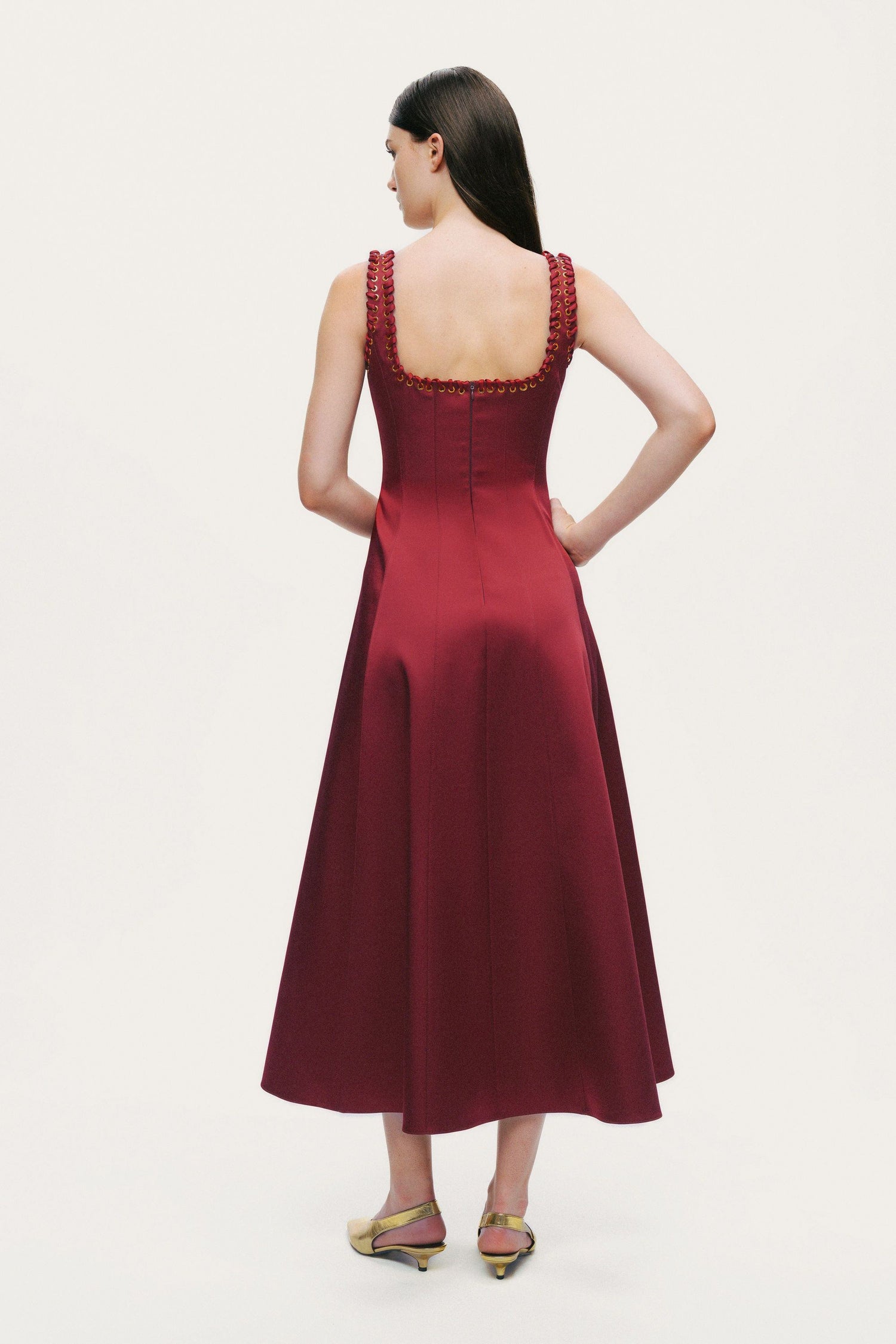 Embellished Square-Neck Midi Dress