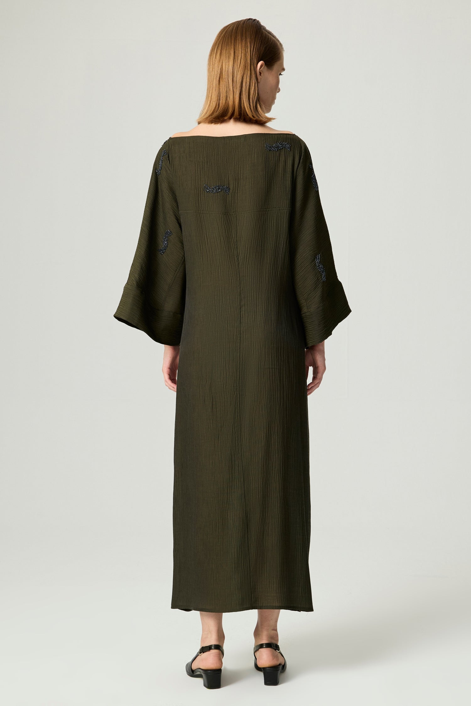 Embroidered Crinkle-Knit Kimono Maxi Dress Nocturne Embroidered Crinkle-Knit Kimono Maxi Dress Nocturne