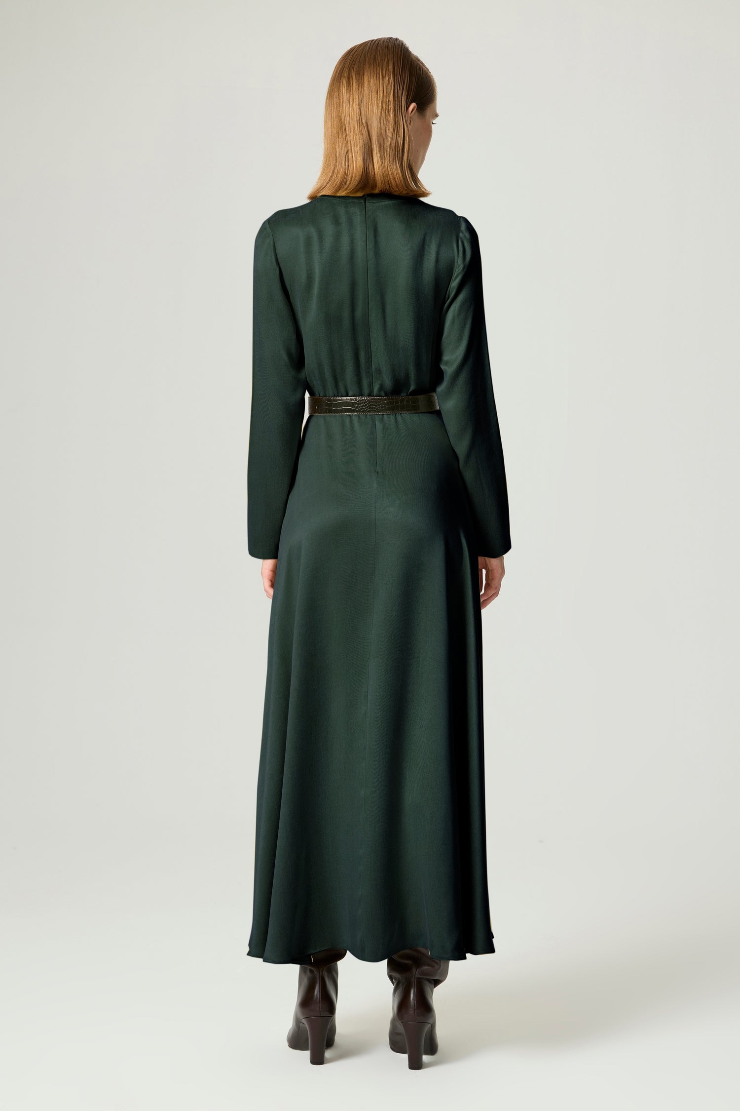 Draped Belted Long-Sleeve Maxi Dress Nocturne Draped Belted Long-Sleeve Maxi Dress Nocturne