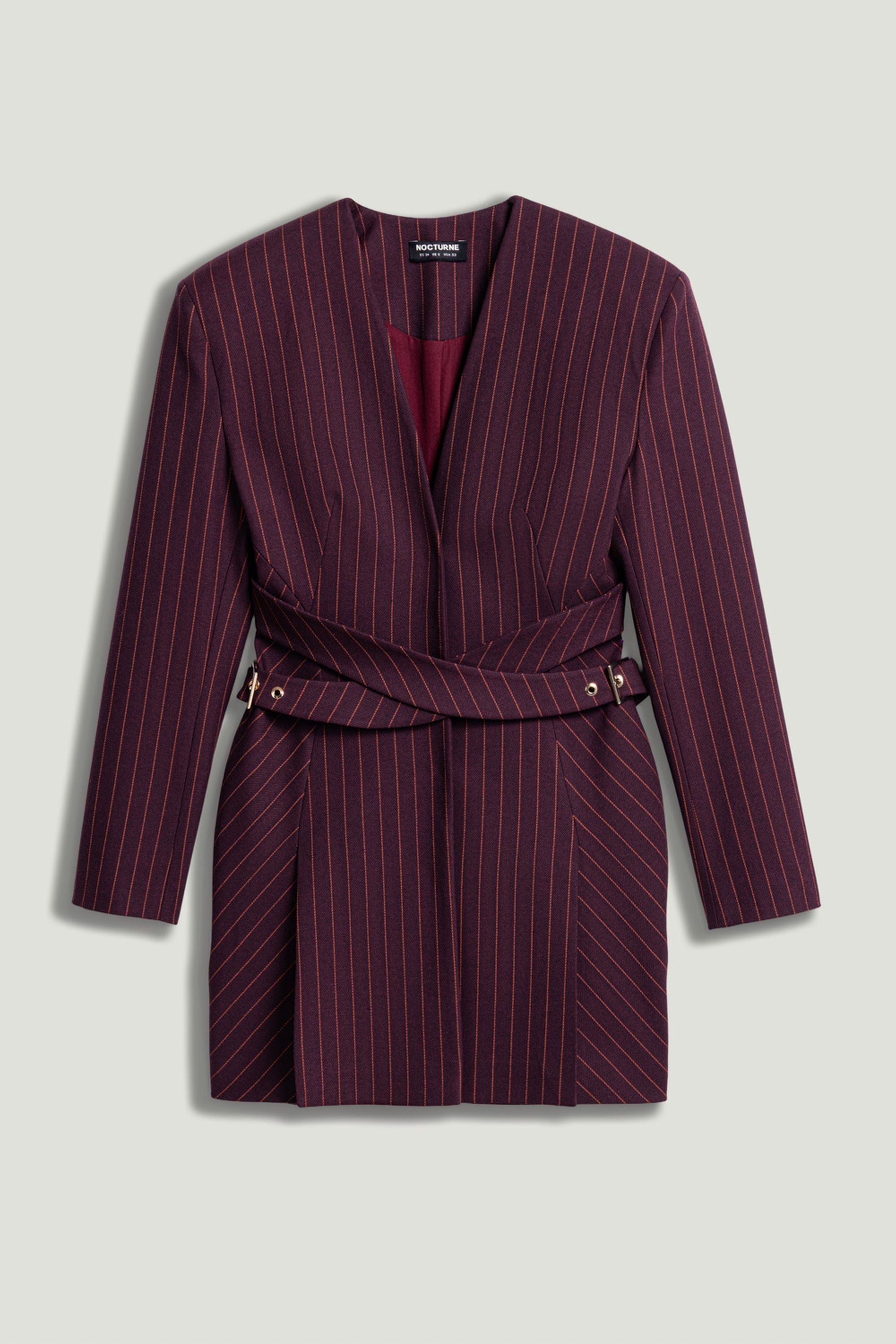 Tailored Pinstripe Wrap-Waist Mini Dress