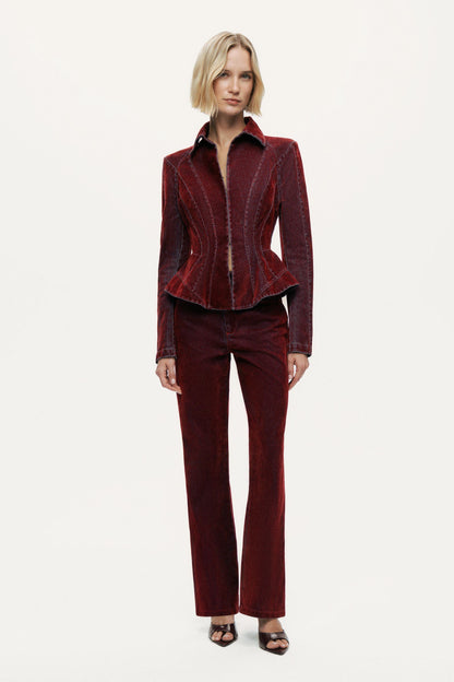 Velvet Straight-Leg Pants