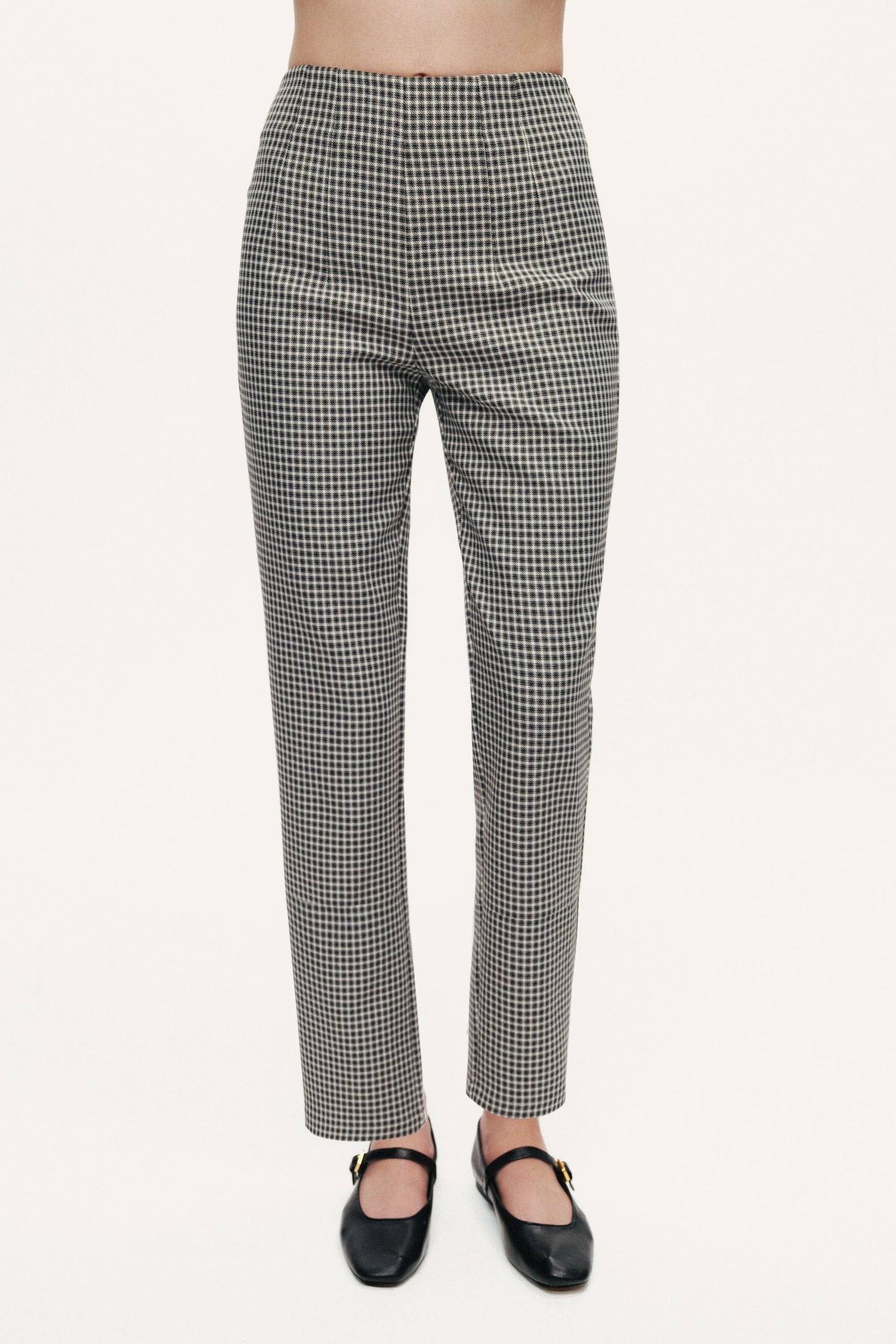 checker print cigarette pants Womens Tartan Tailored High Waist Tapered Mod Golf Trousers 41 22.5 The Silk Taffeta Cigarette Pant