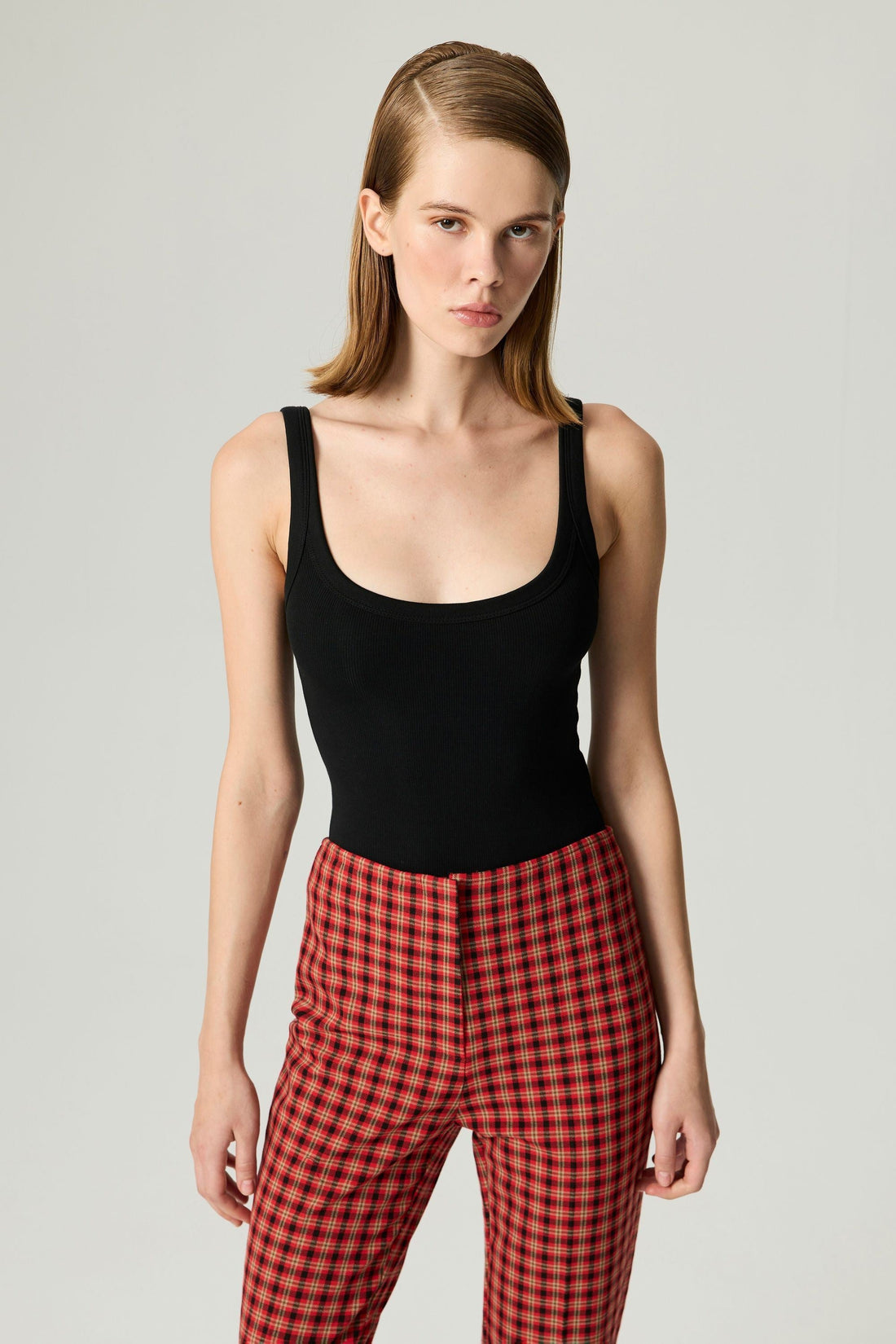 Plaid Slit-Hem Pants