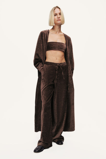 Velour Drawstring Wide-Leg Pants