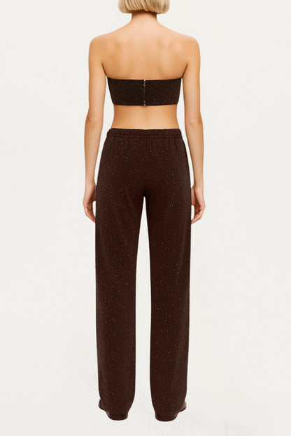 Velour Drawstring Wide-Leg Pants