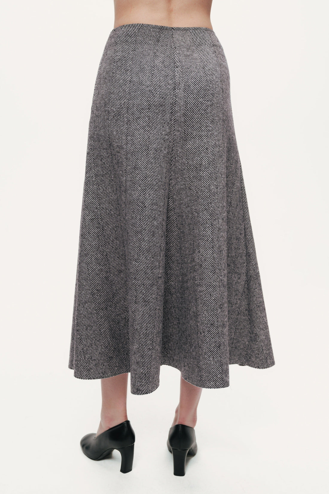 Herringbone Pattern Flared Midi Skirt